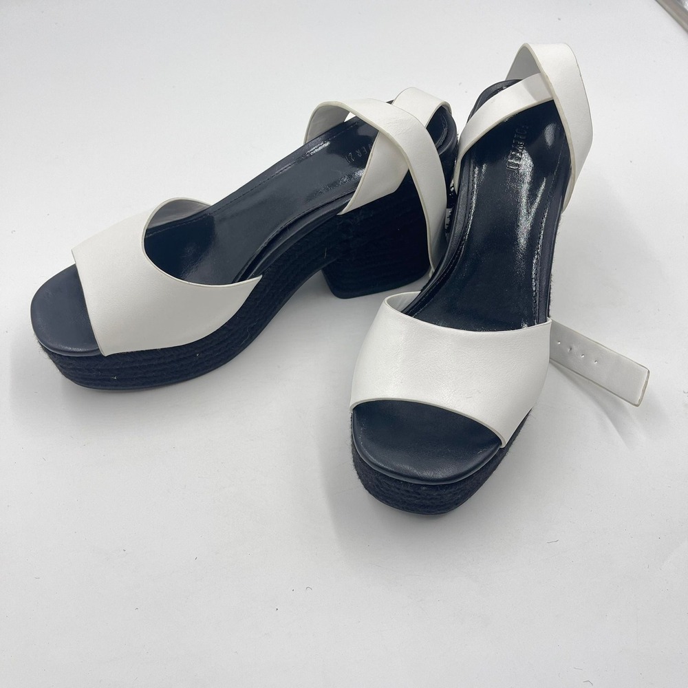 Forever 21 White Black Espadrille Platform Wedge Sandals Ankle Strap Size 7